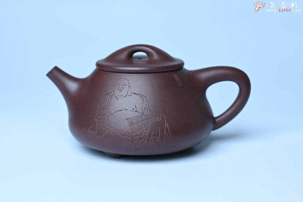 紫砂壶图片：油润底曹青 全手工景舟小石瓢 装饰人物 特文气 - 紫砂壶之家紫砂壶网