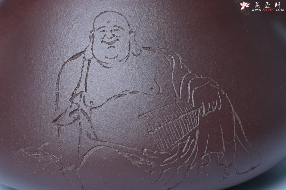 紫砂壶图片：油润底曹青 全手工景舟小石瓢 装饰人物 特文气 - 紫砂壶之家紫砂壶网