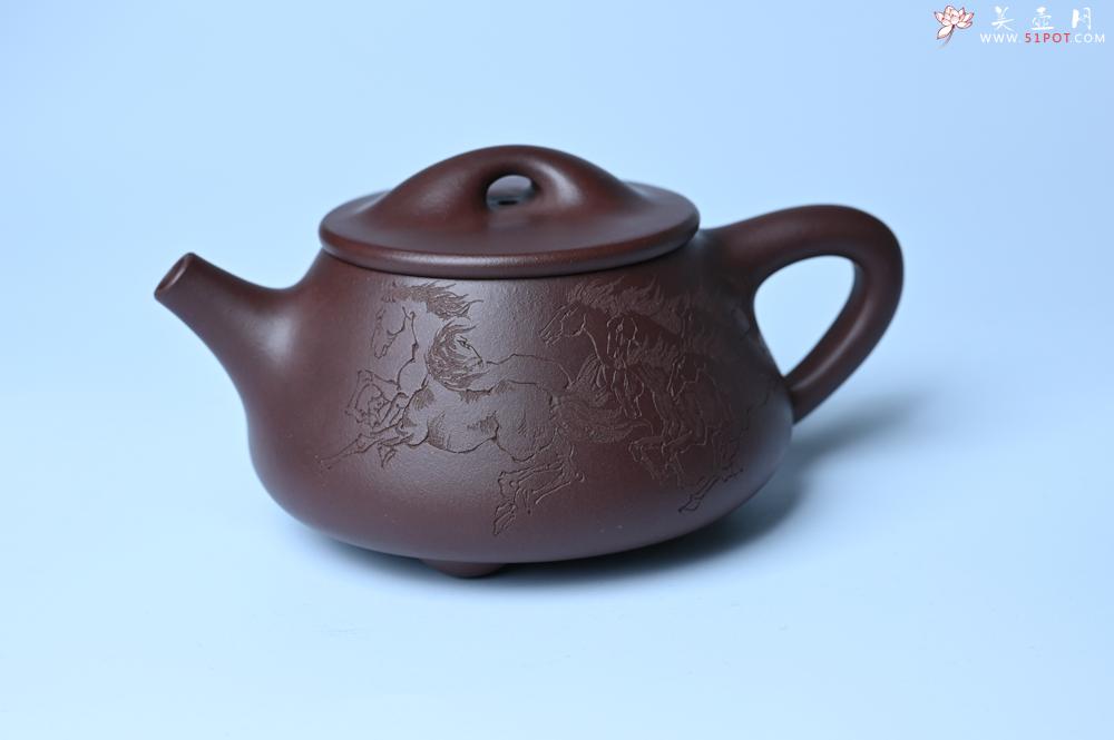 紫砂壶图片：实力派周斌 优质底槽青全手工精工满瓢壶  范小君徒杨志超装饰七骏图 - 紫砂壶之家紫砂壶网