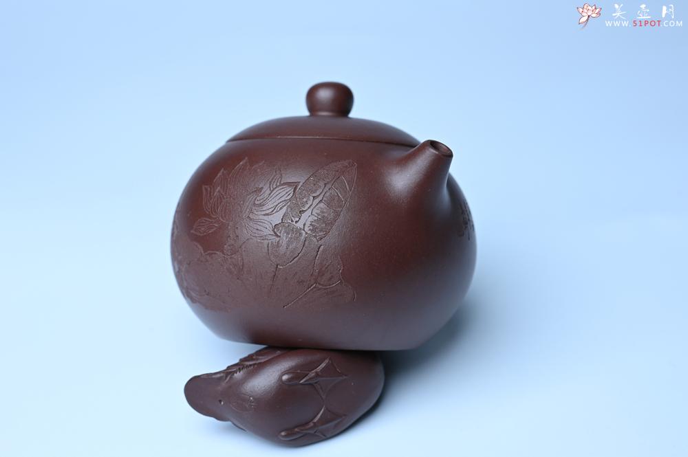 紫砂壶图片：油润底曹青 全手工西施茶壶 玉洁冰清 接天莲叶无穷碧 映日荷花别样红 - 紫砂壶之家紫砂壶网