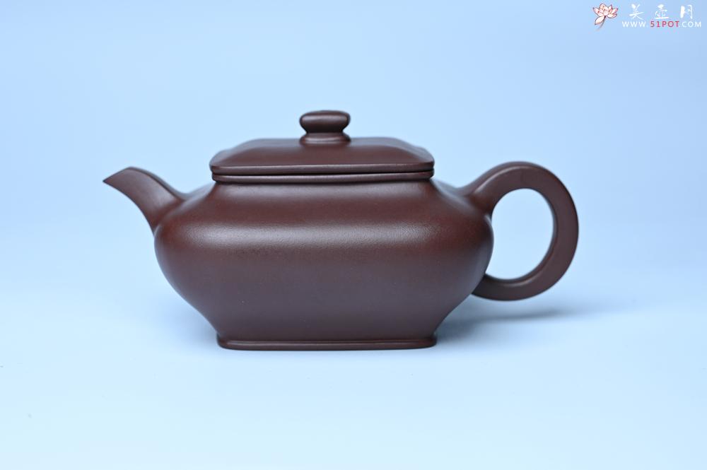 紫砂壶图片：油润老紫泥全手工精工小四方虚扁壶 - 紫砂壶之家紫砂壶网