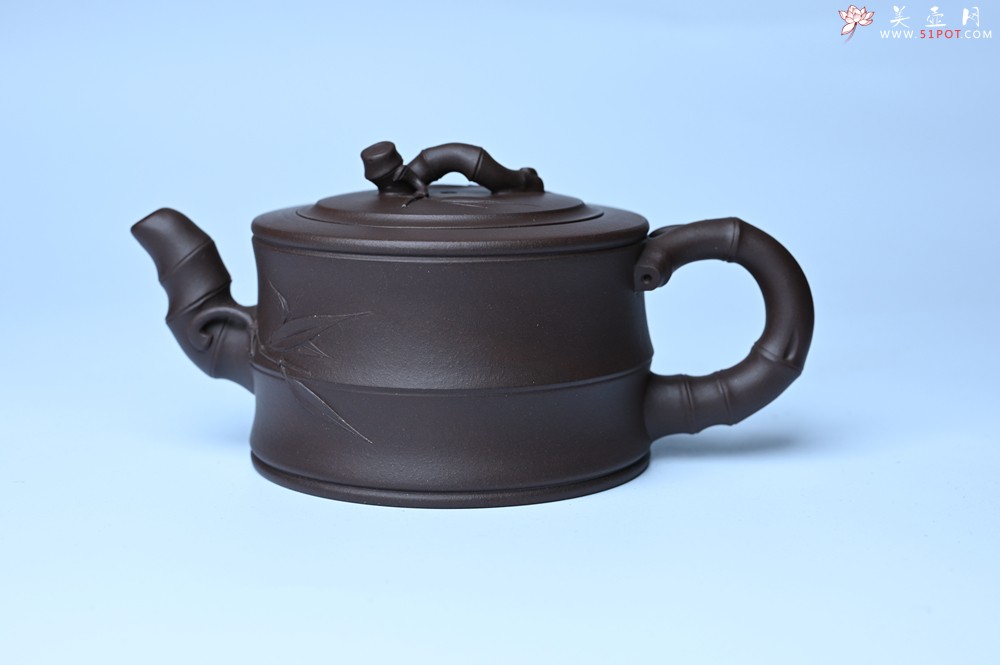紫砂壶图片：美壶特惠 精致老紫泥可心竹段壶 茶人醉爱 - 紫砂壶之家紫砂壶网