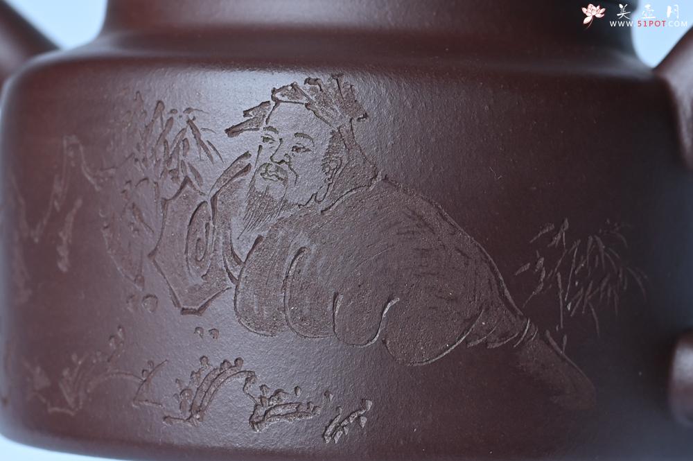 紫砂壶图片：油润底曹青 全手工德中茶壶 装饰人物特文气 - 紫砂壶之家紫砂壶网