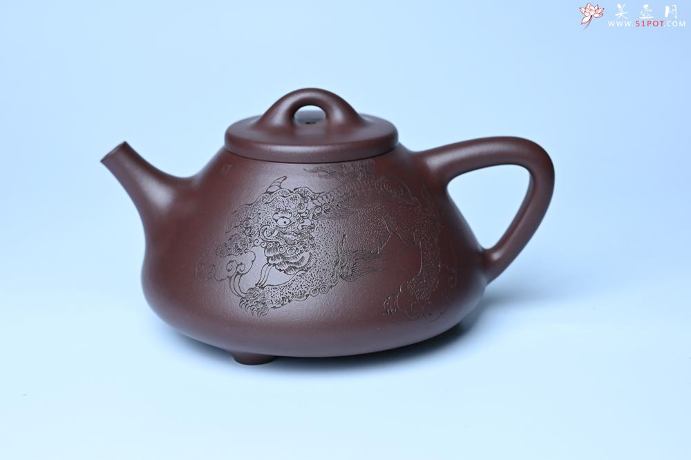 紫砂壶图片：特油润底曹青 全手工子冶石瓢 助工装饰菩萨坐骑瑞兽 - 紫砂壶之家紫砂壶网