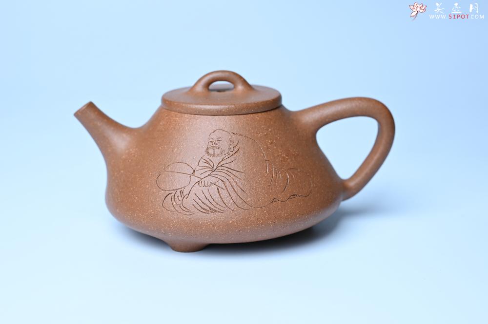 紫砂壶图片：油润五彩段泥 全手工薄胎子冶石瓢 难度大 骨肉匀挺 文气装饰罗汉图 - 紫砂壶之家紫砂壶网