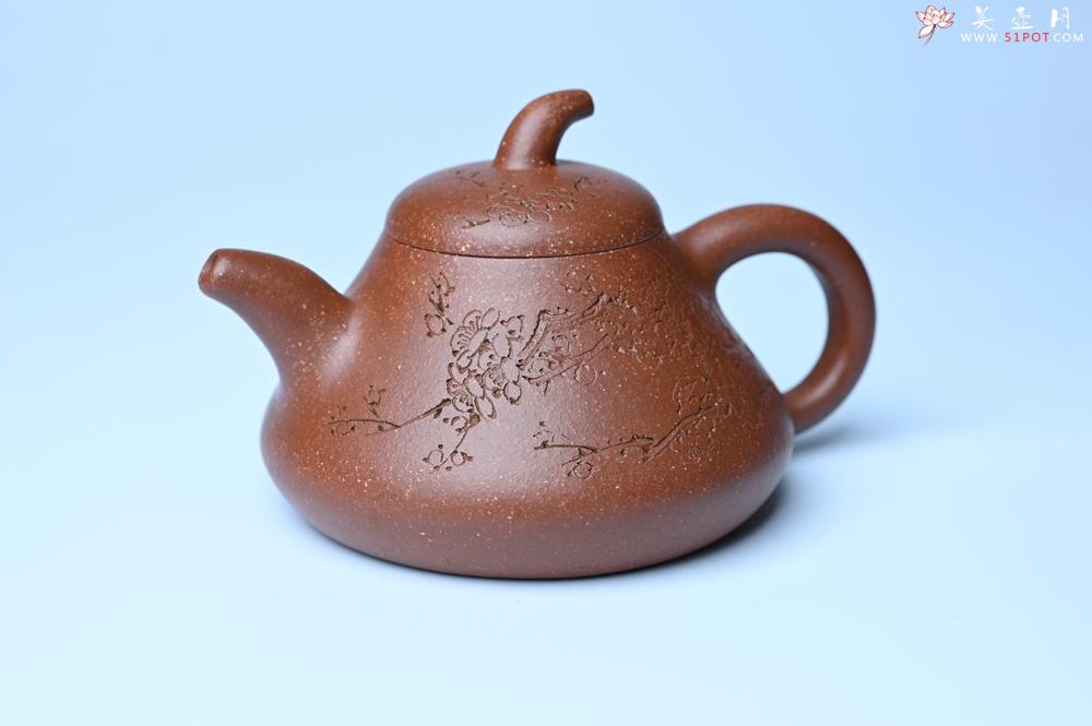 紫砂壶图片：美壶特惠 潜力股王老师 全手工拍打成型茄瓢壶 装饰梅花 特文气 - 紫砂壶之家紫砂壶网