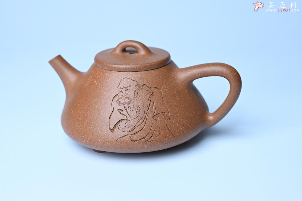 紫砂壶图片：油润五彩段泥 全手工薄胎子冶石瓢 难度大 骨肉匀挺 文气装饰罗汉图 无为 - 紫砂壶之家紫砂壶网