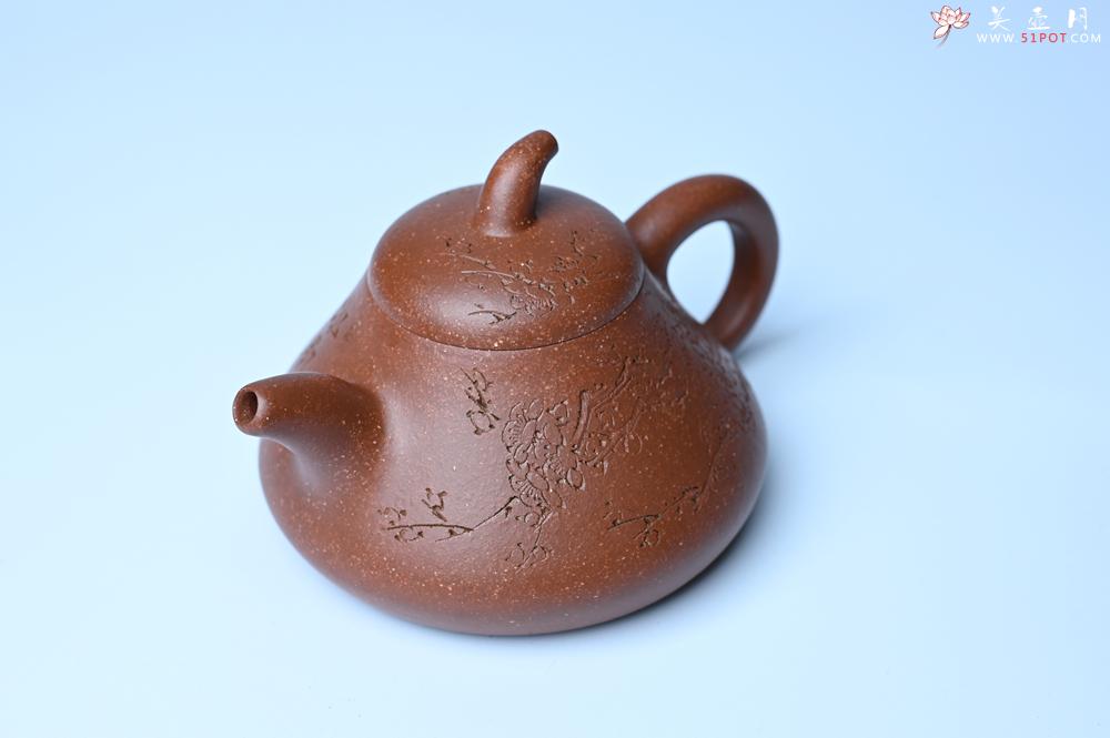 紫砂壶图片：美壶特惠 潜力股王老师 全手工拍打成型茄瓢壶 装饰梅花 特文气 - 紫砂壶之家紫砂壶网