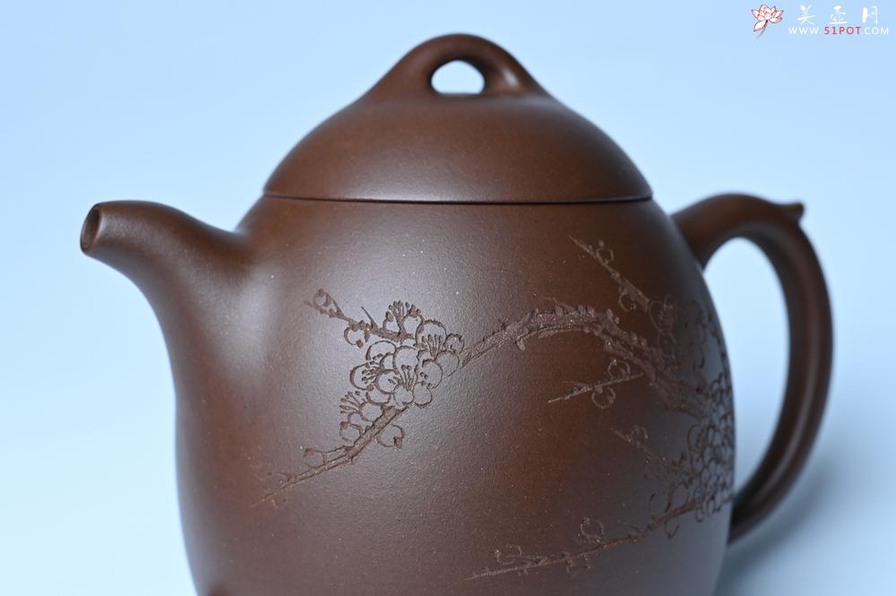 紫砂壶图片：美壶福利特惠 精致特好老紫泥秦权壶 刻梅花 特文气 - 紫砂壶之家紫砂壶网