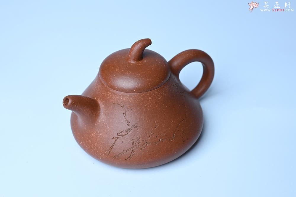 紫砂壶图片：美壶特惠 潜力股王老师 全手工拍打成型茄瓢壶 装饰枯枝鸟 特文气 - 紫砂壶之家紫砂壶网