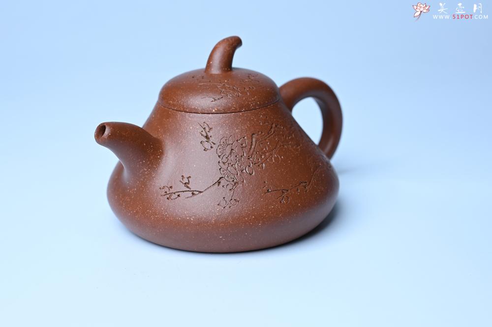 紫砂壶图片：美壶特惠 潜力股王老师 全手工拍打成型茄瓢壶 装饰梅花 特文气 - 紫砂壶之家紫砂壶网